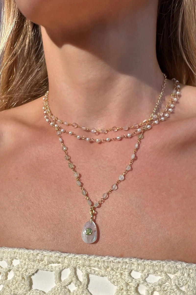 native gem tiny amulet necklace peridot moonstone