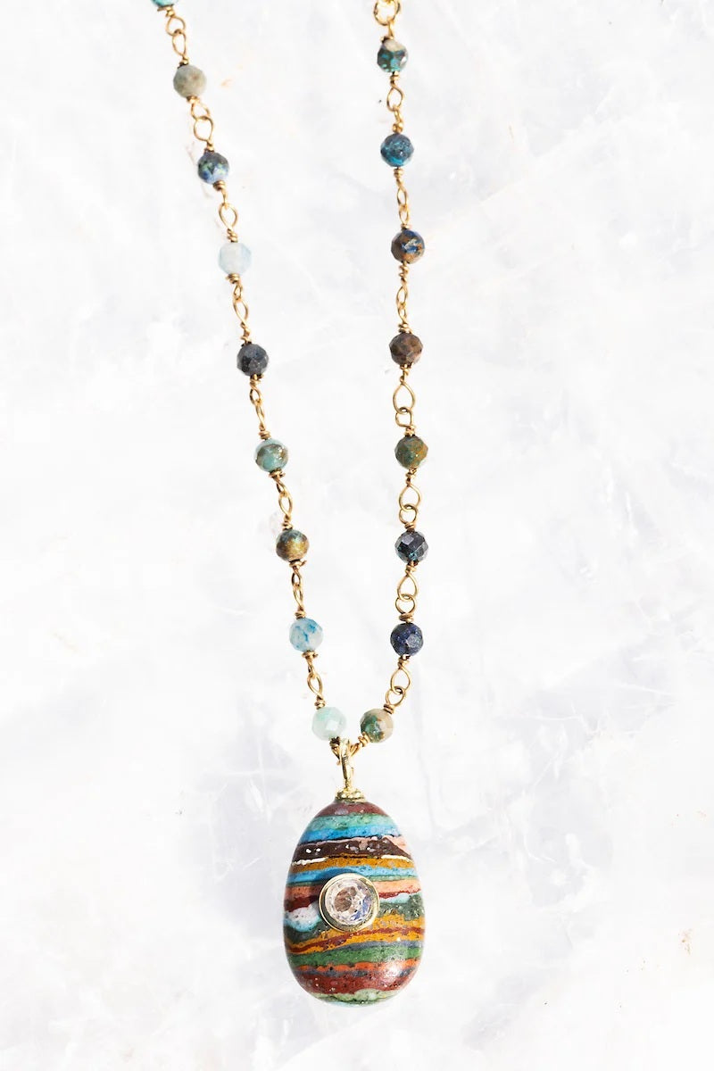 native gem tiny amulet necklace rainbow calsilica 