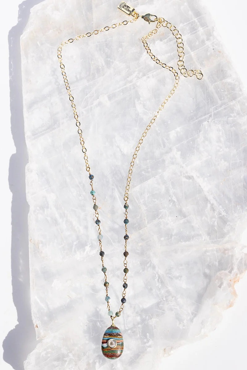 native gem tiny amulet necklace rainbow calsilica 