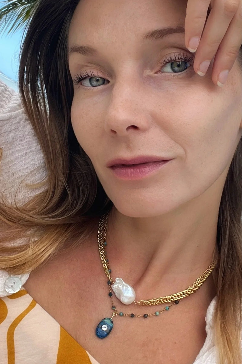 native gem tiny amulet necklace rainbow calsilica 