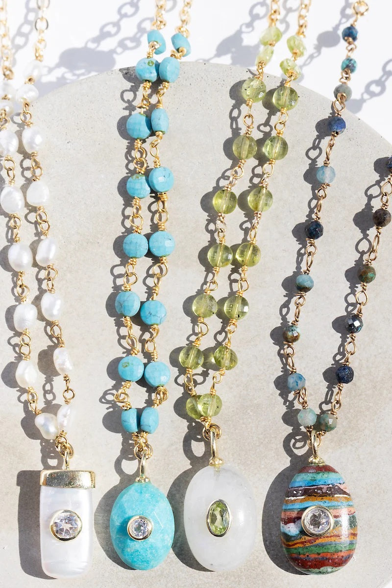 native gem tiny amulet necklace rainbow calsilica 