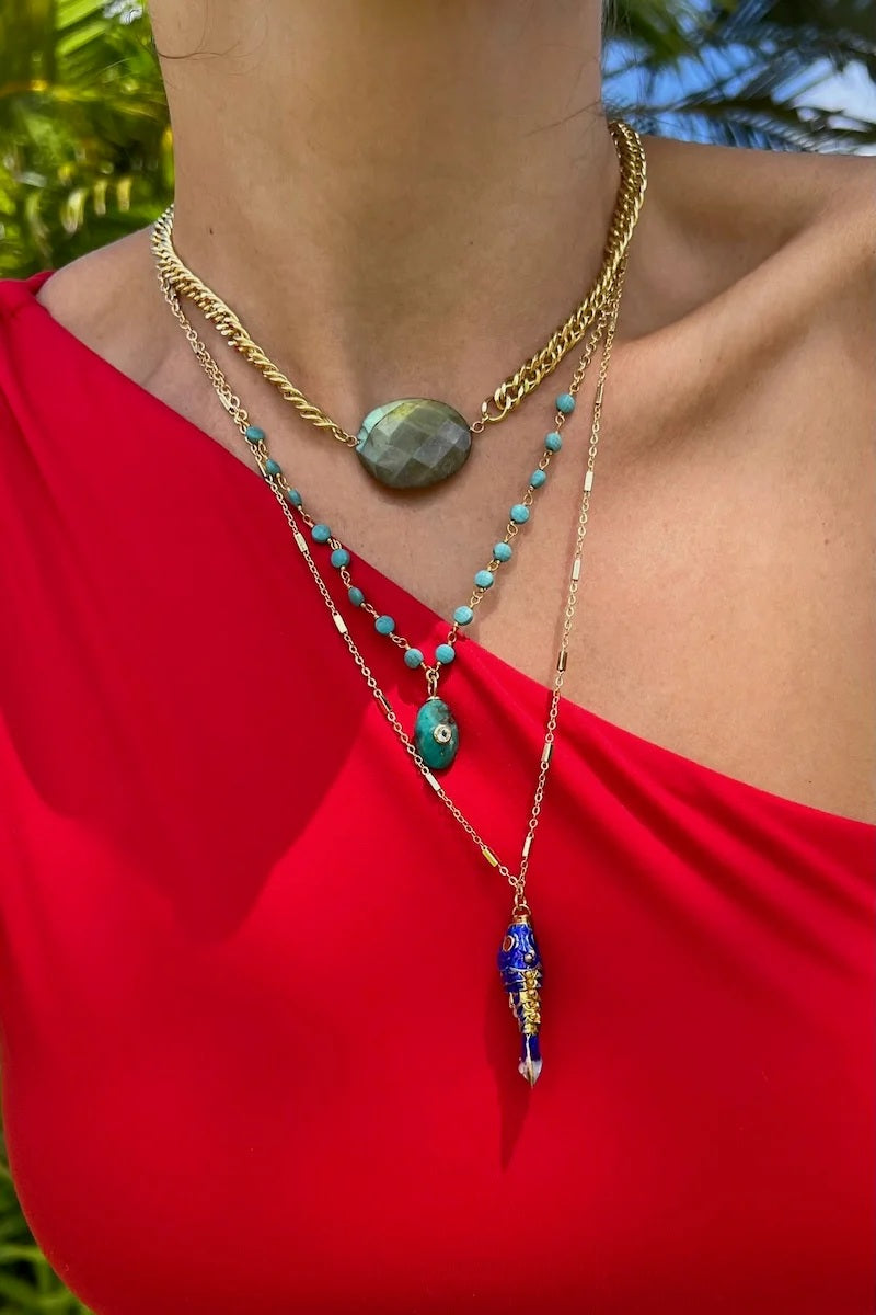 native gem tiny amulet necklace turquoise