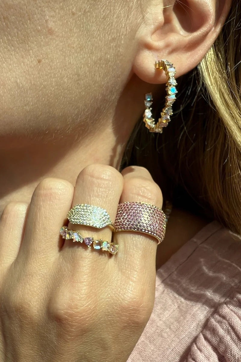 native gem vienna mini hoops pink opal