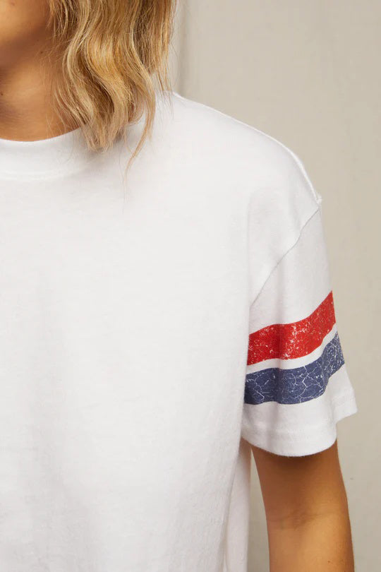 perfectwhitetee lexi white with navy and poppy stripes
