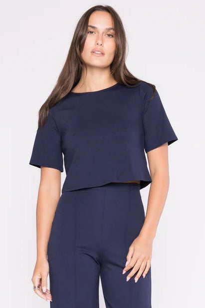 ripley rader ponte knit short sleeve top navy