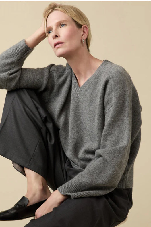 soldout.nyc the cashmere v-neck heather grey