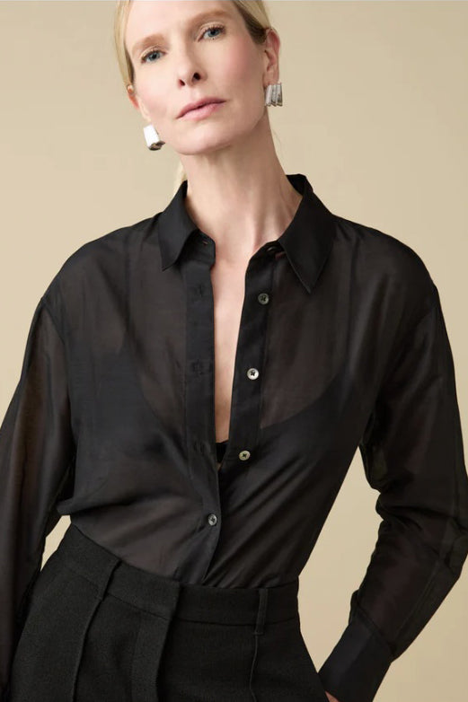 soldout.nyc the silk sheer shirt black