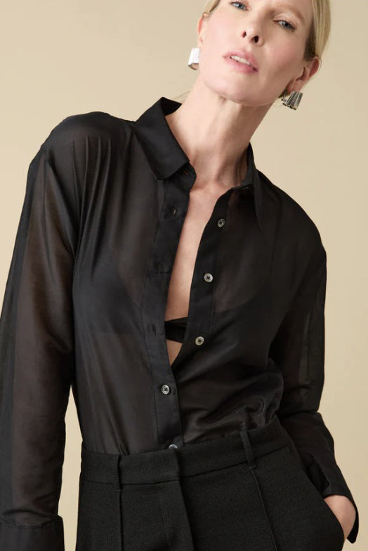 soldout.nyc the silk sheer shirt black