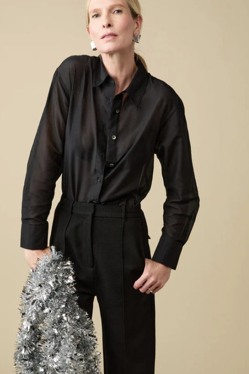 soldout.nyc the silk sheer shirt black