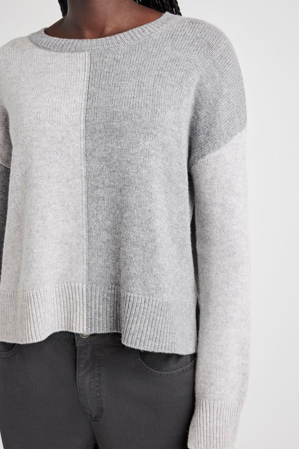 splendid amy colorblock sweater ice heather grey heather fog