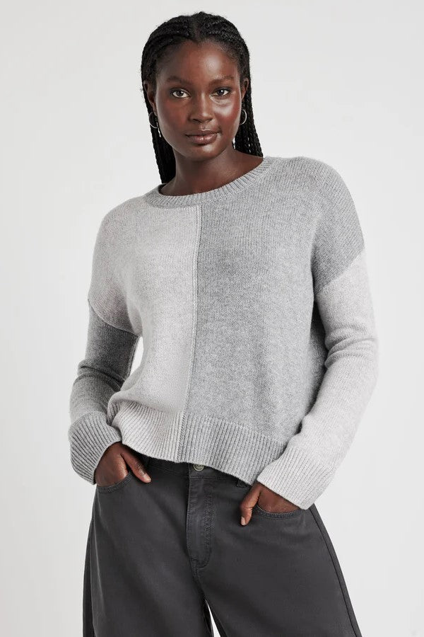 splendid amy colorblock sweater ice heather grey heather fog