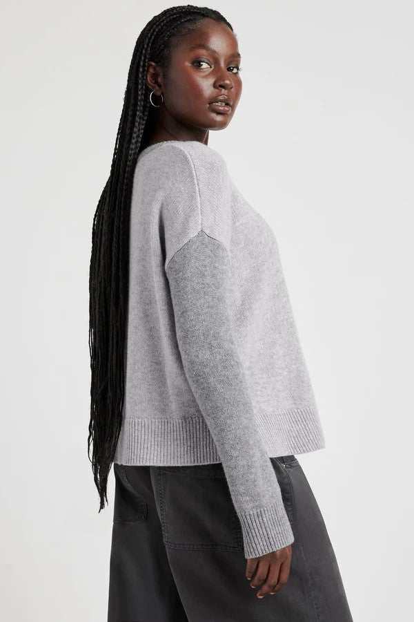 splendid amy colorblock sweater ice heather grey heather fog