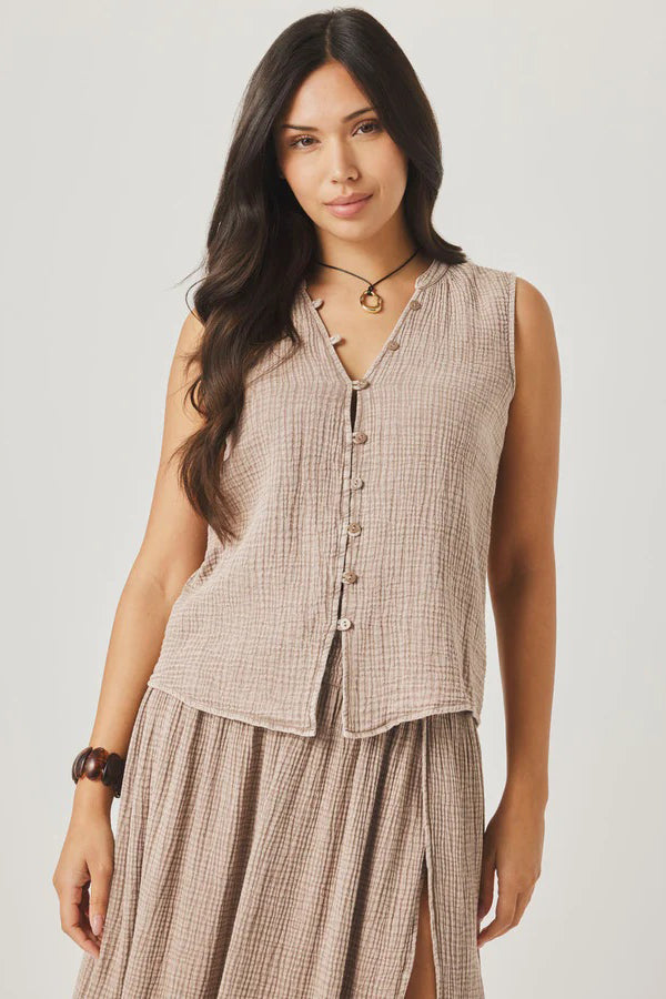 splendid ava gauze button tank light wicker