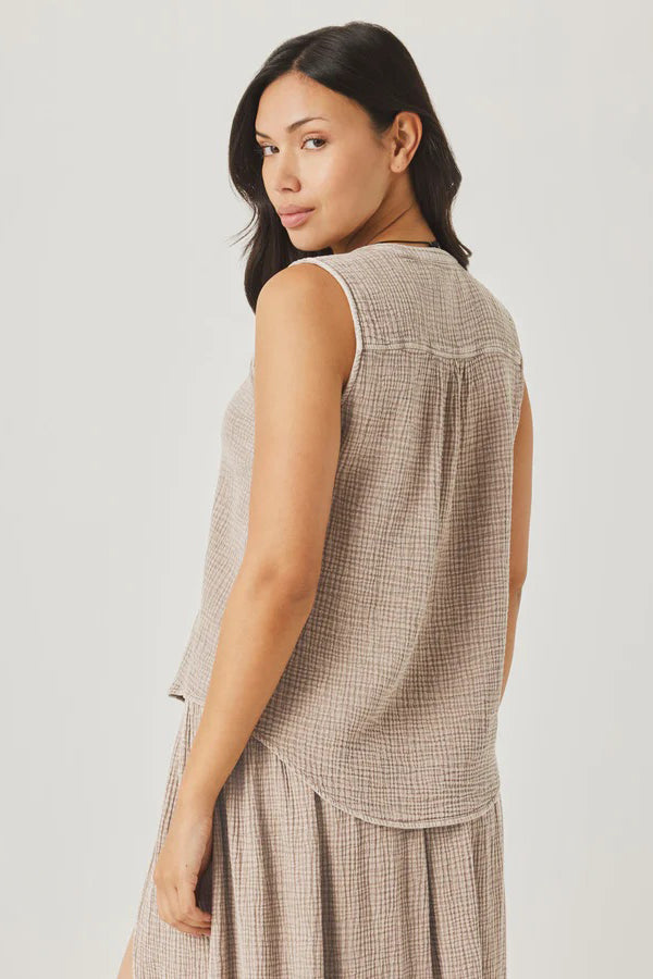 splendid ava gauze button tank light wicker