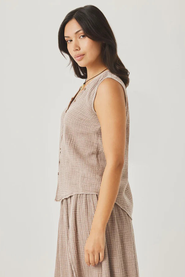 splendid ava gauze button tank light wicker