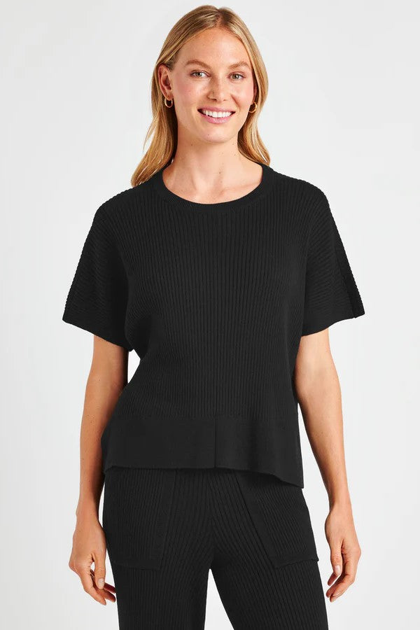 splendid georgie rib short sleeve sweater black 