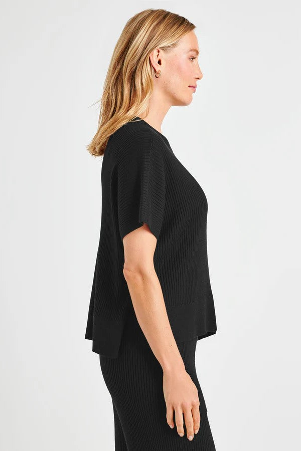 splendid georgie rib short sleeve sweater black 