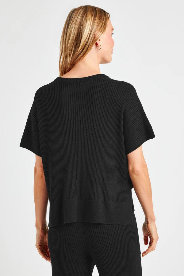 splendid georgie rib short sleeve sweater black 