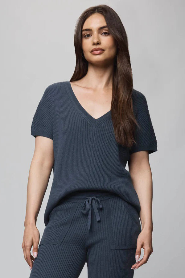 splendid georgie short sleeve sweater ice navy