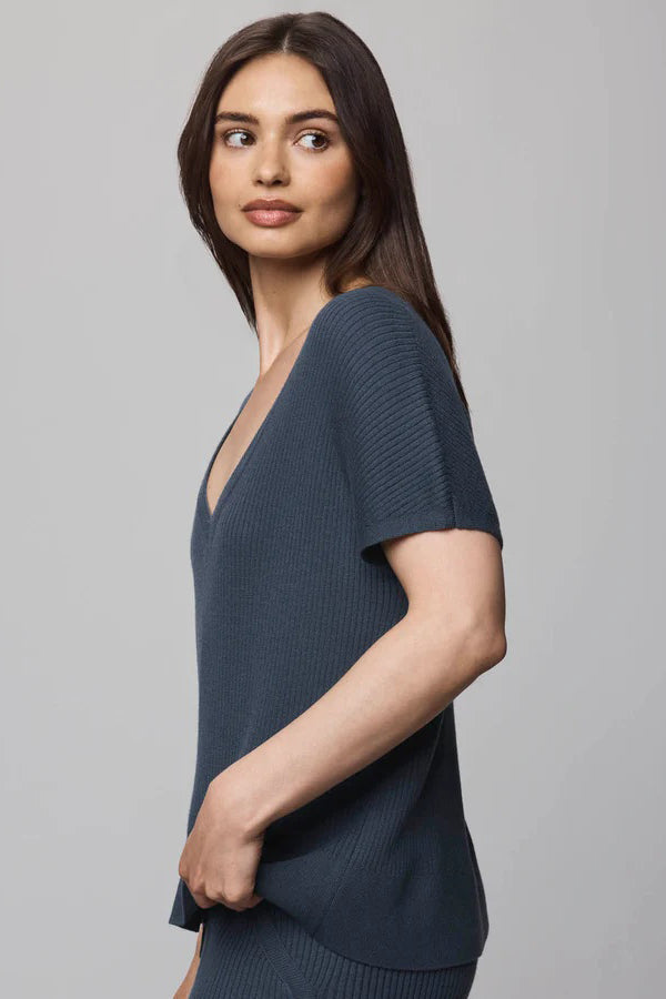 splendid georgie short sleeve sweater ice navy