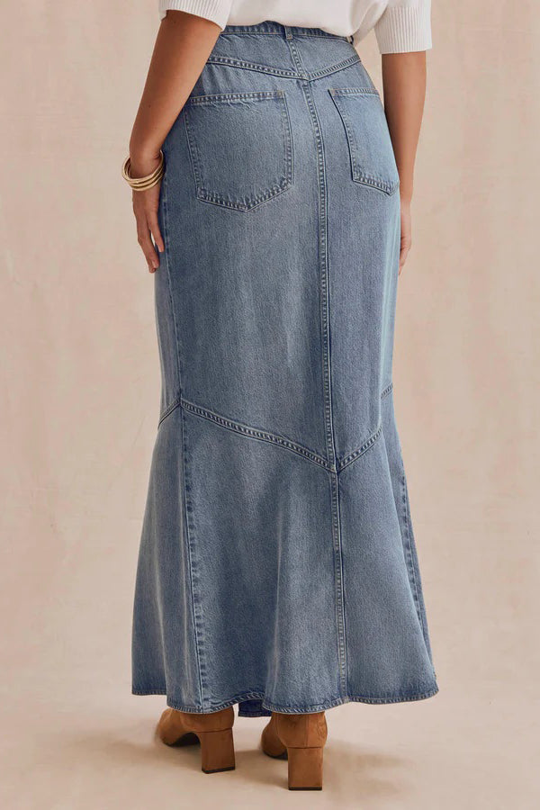 splendid lounge denim front slit skirt indigo