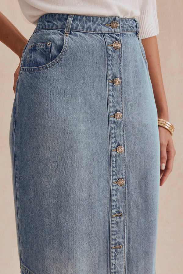 splendid lounge denim front slit skirt indigo