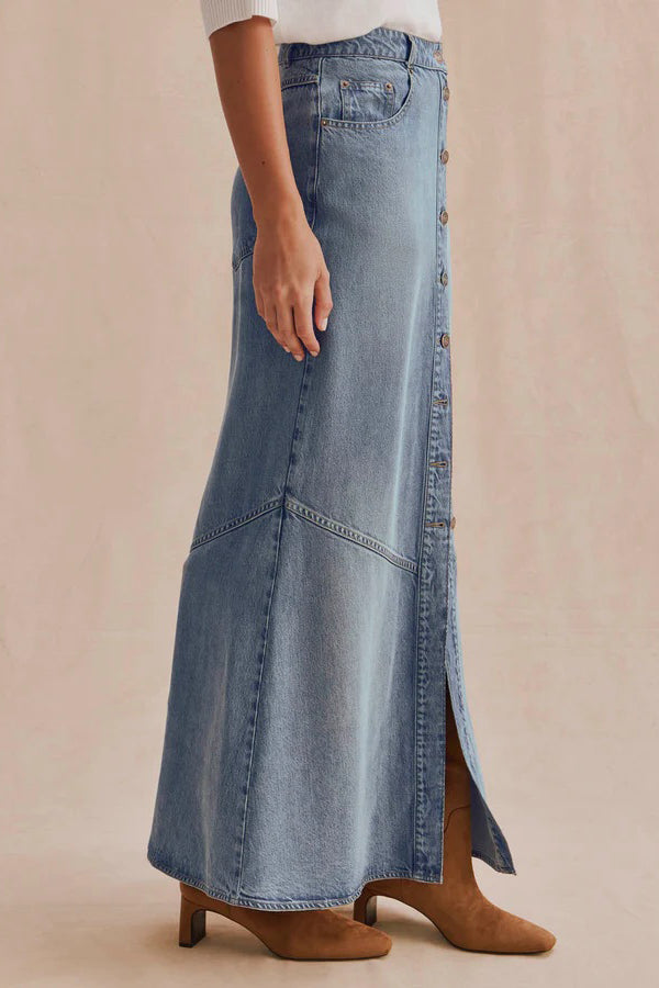 splendid lounge denim front slit skirt indigo