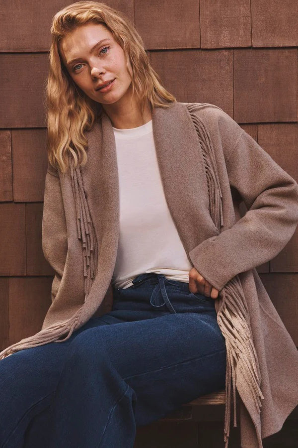 splendid sandra fringe jacket taupe grey
