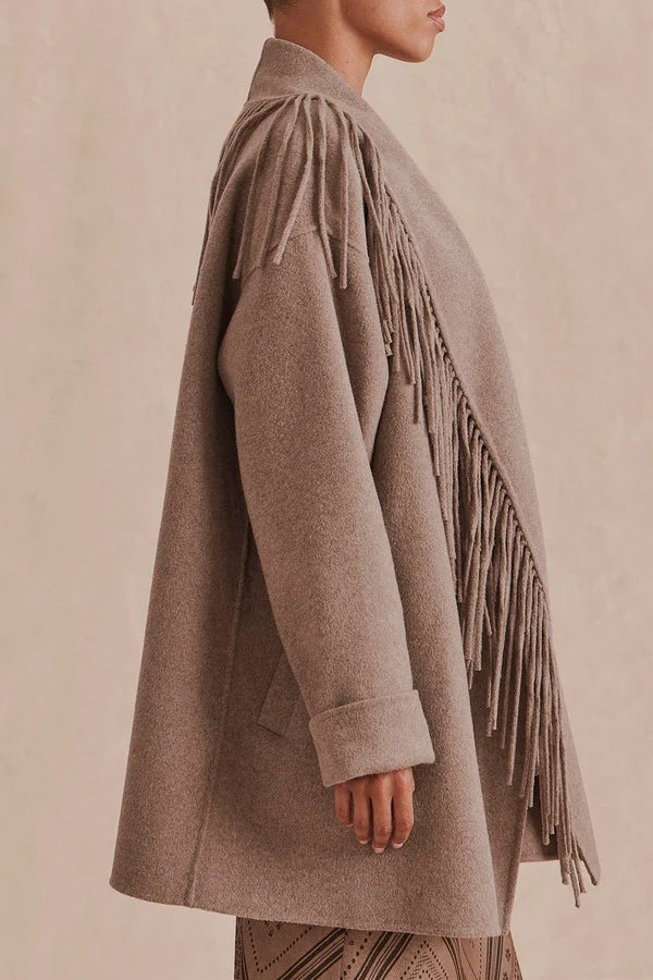 splendid sandra fringe jacket taupe grey