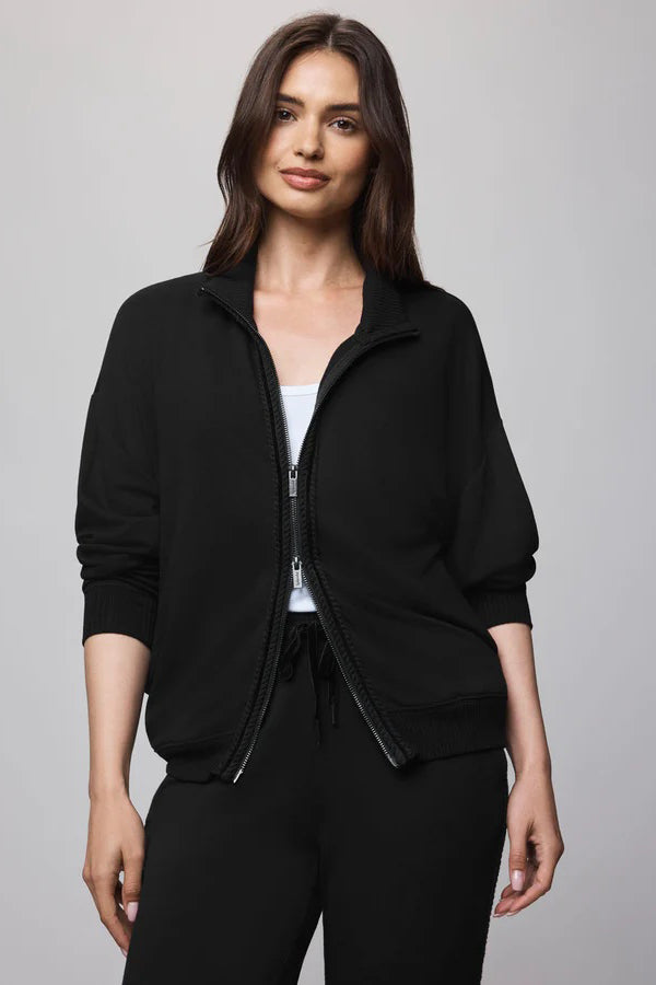 splendid supersoft trim zip up black