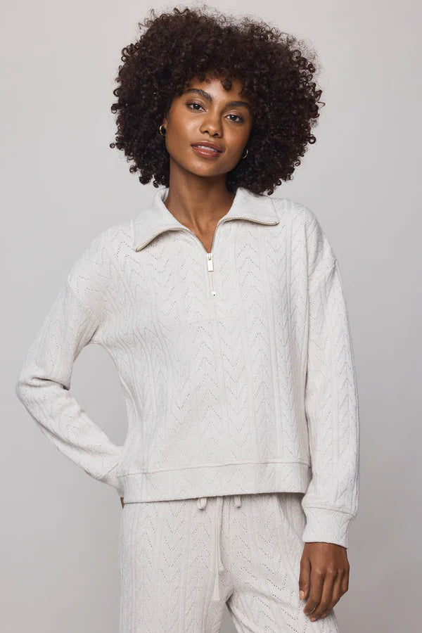 splendid sweatersoft quarter zip pale oak heather