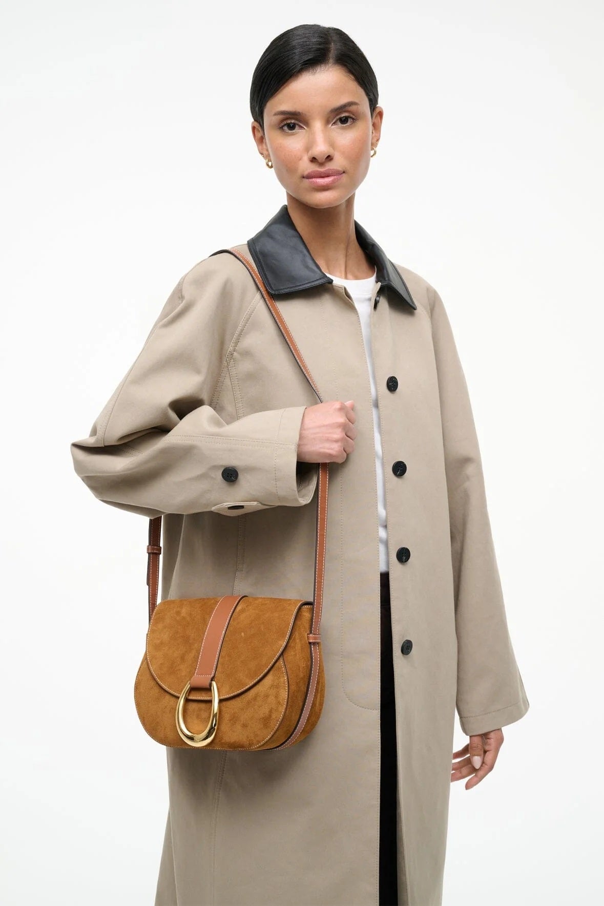 staud bella saddle bag tan suede