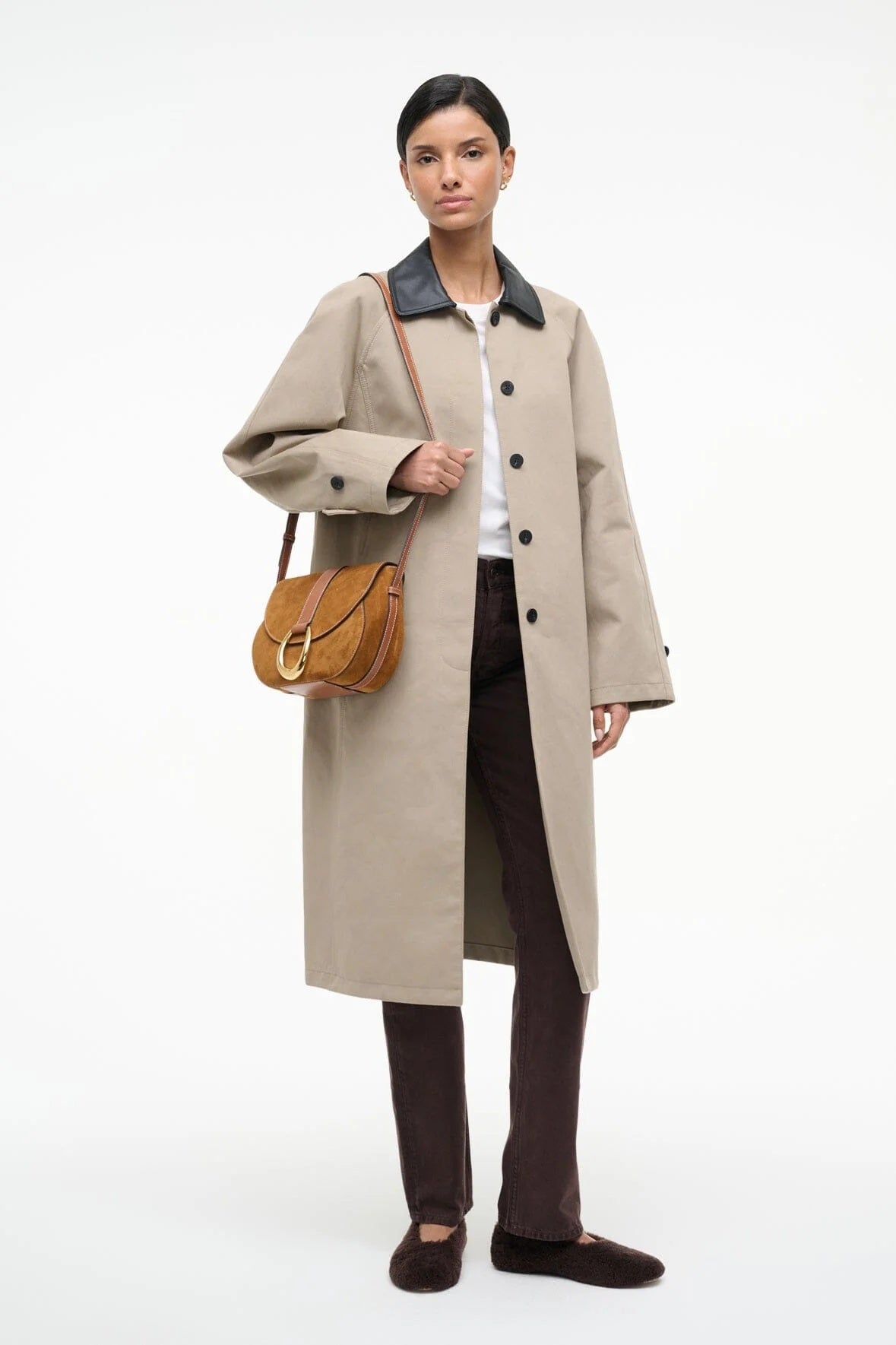 staud bella saddle bag tan suede