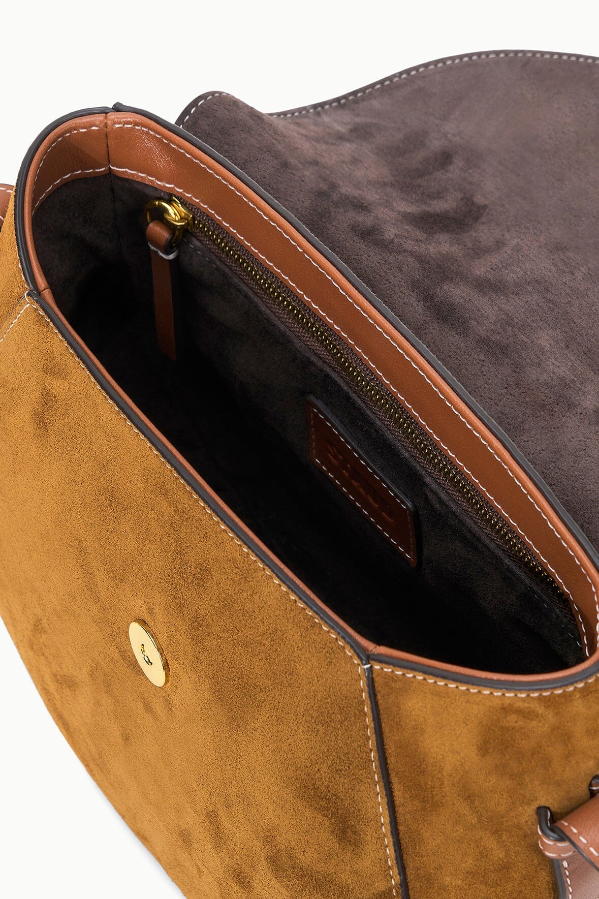 staud bella saddle bag tan suede