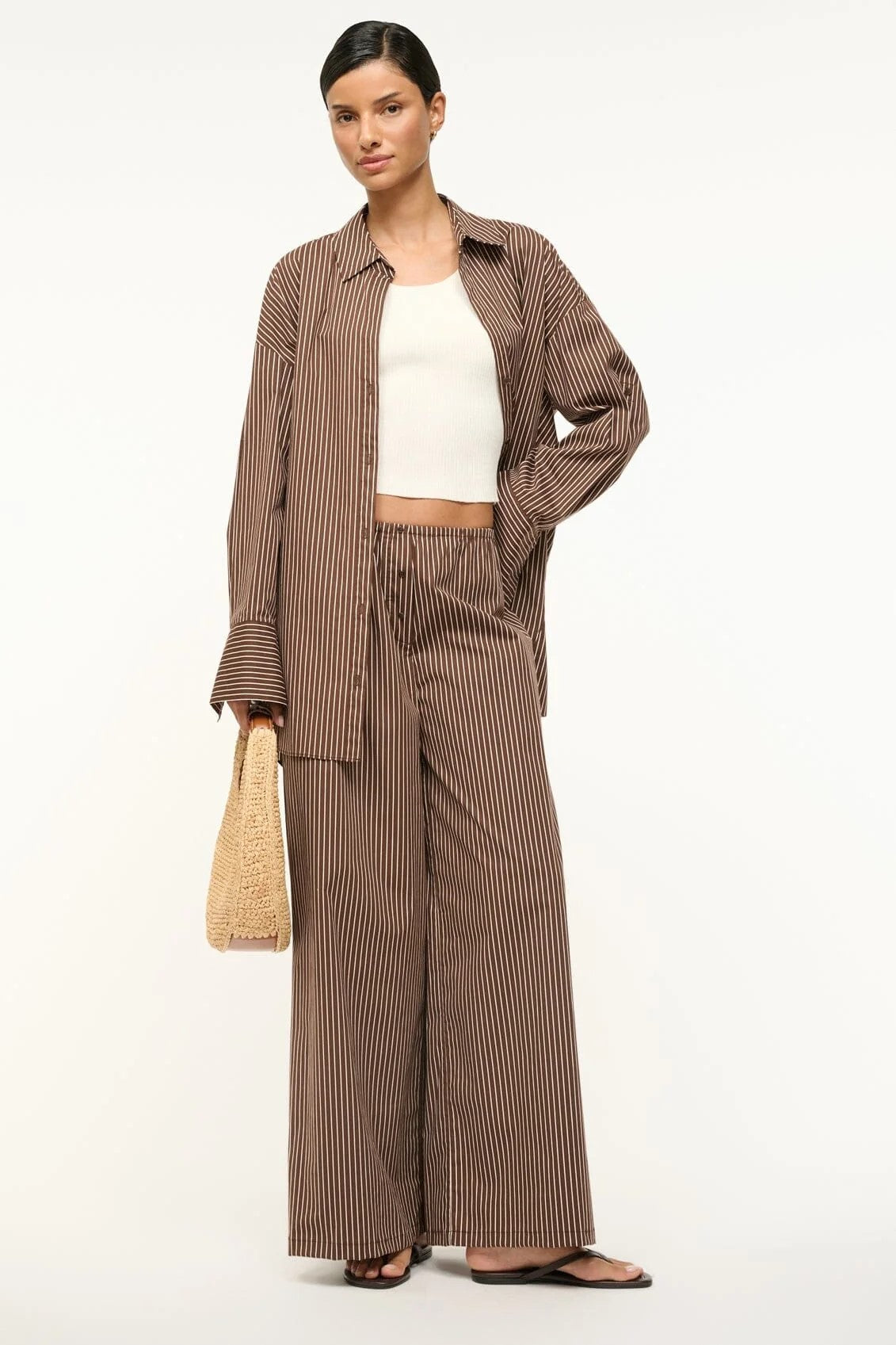 staud bonfire pant dark oak micro stripe