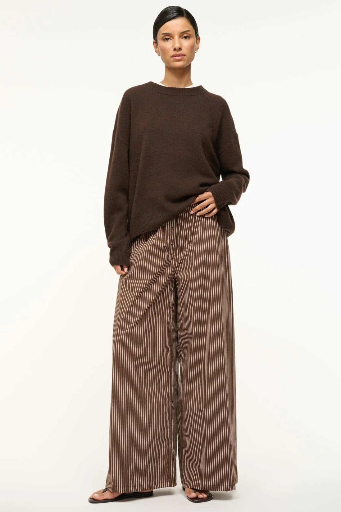 staud bonfire pant dark oak micro stripe