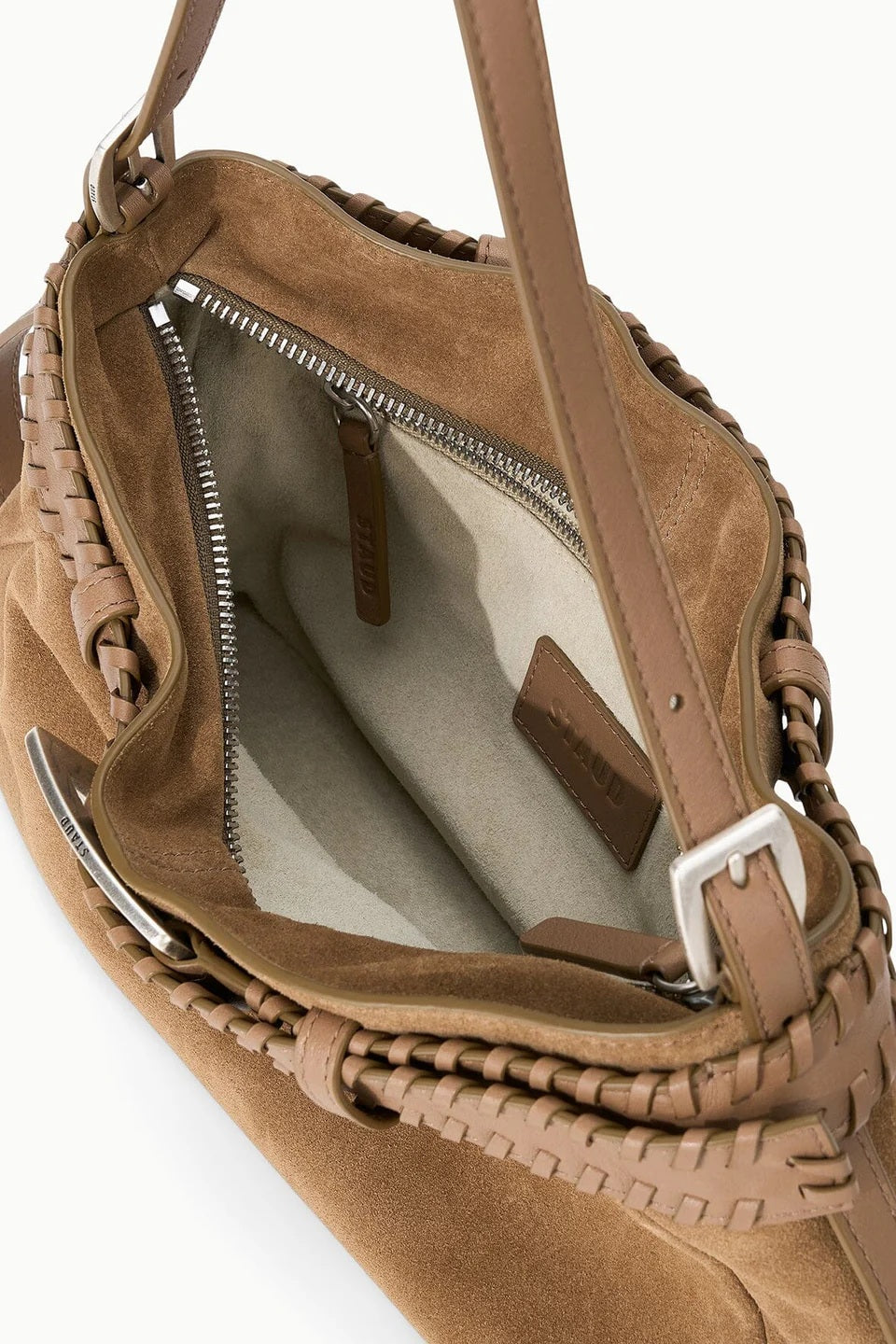 staud brooklyn shoulder bag husk suede