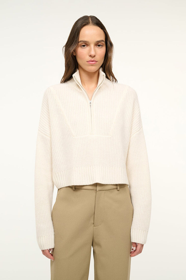 staud cropped hampton sweater ivory cashmere