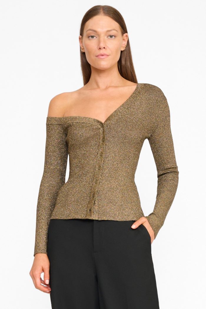 staud craftsman sweater metallic gold 