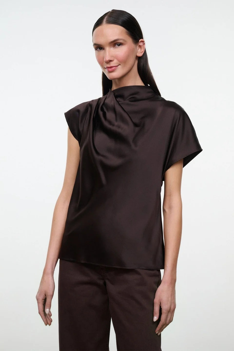 staud davina silk top earth