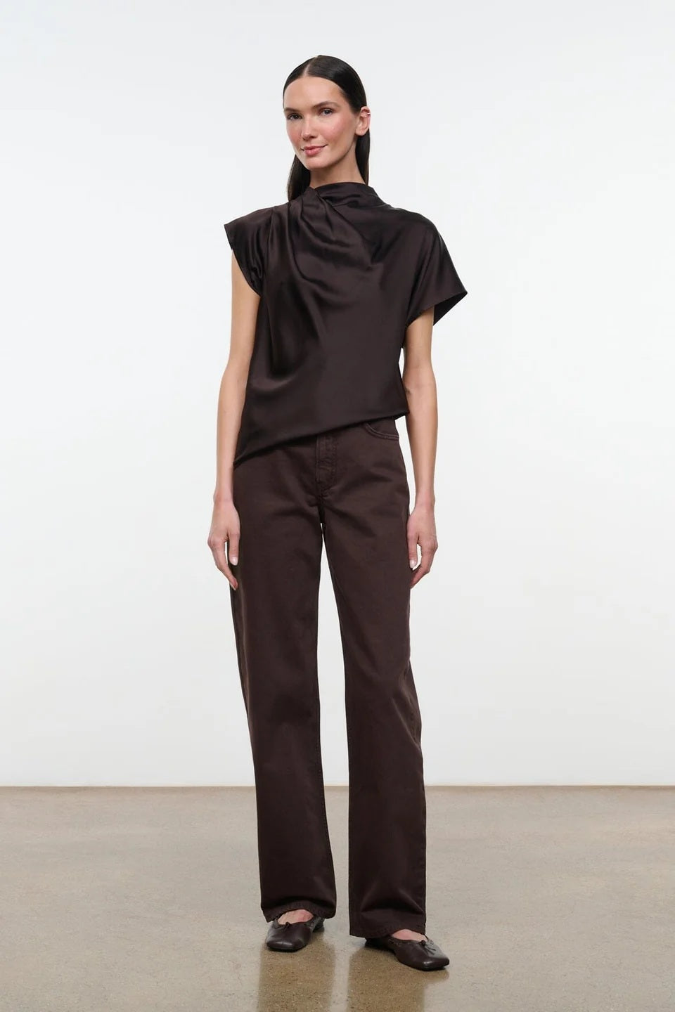 staud davina silk top earth