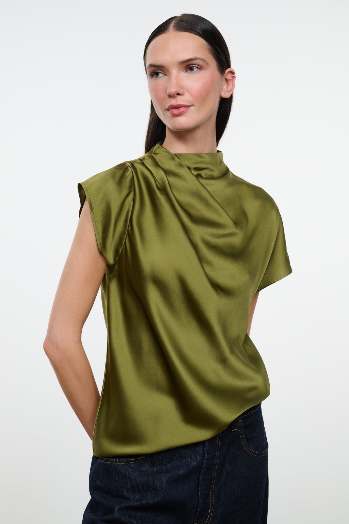 staud davina silk top pear