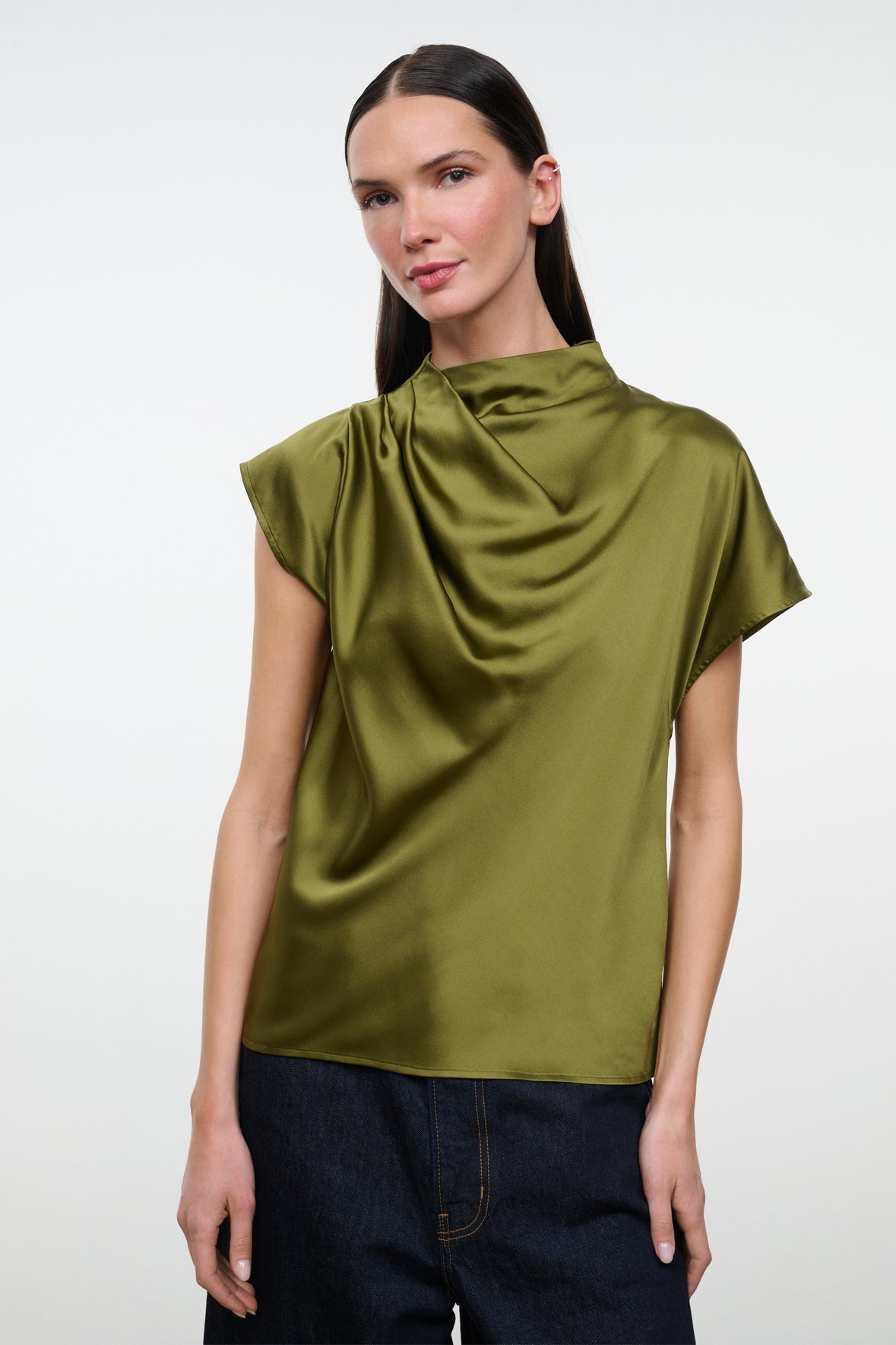 staud davina silk top pear