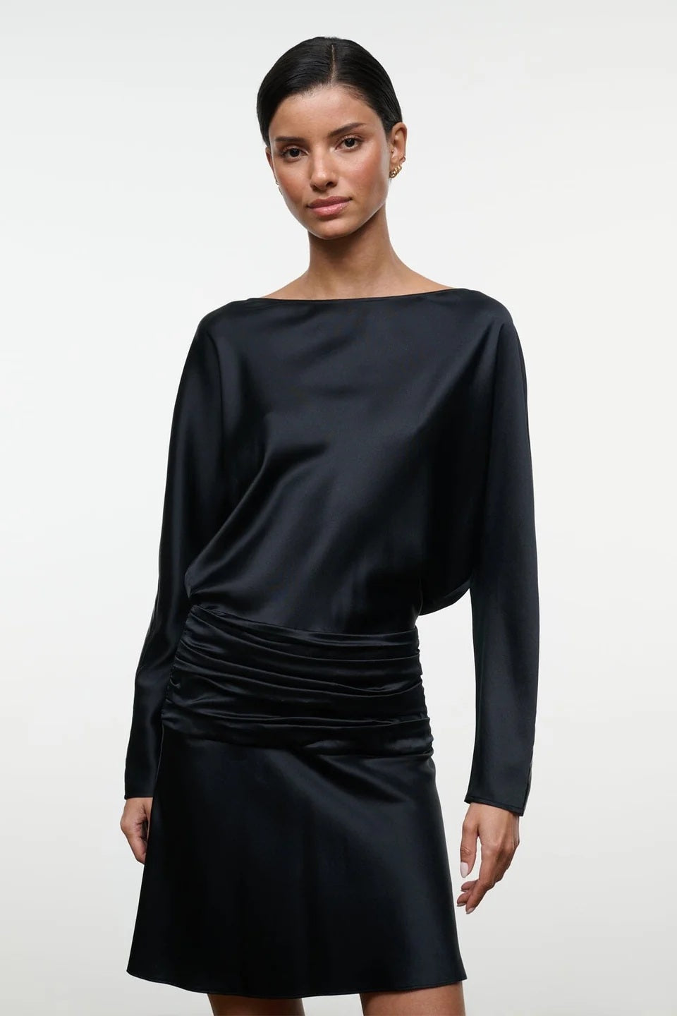 staud freda silk mini dress black