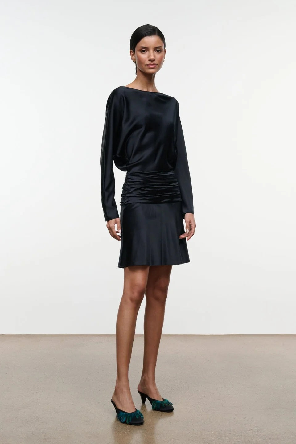 staud freda silk mini dress black