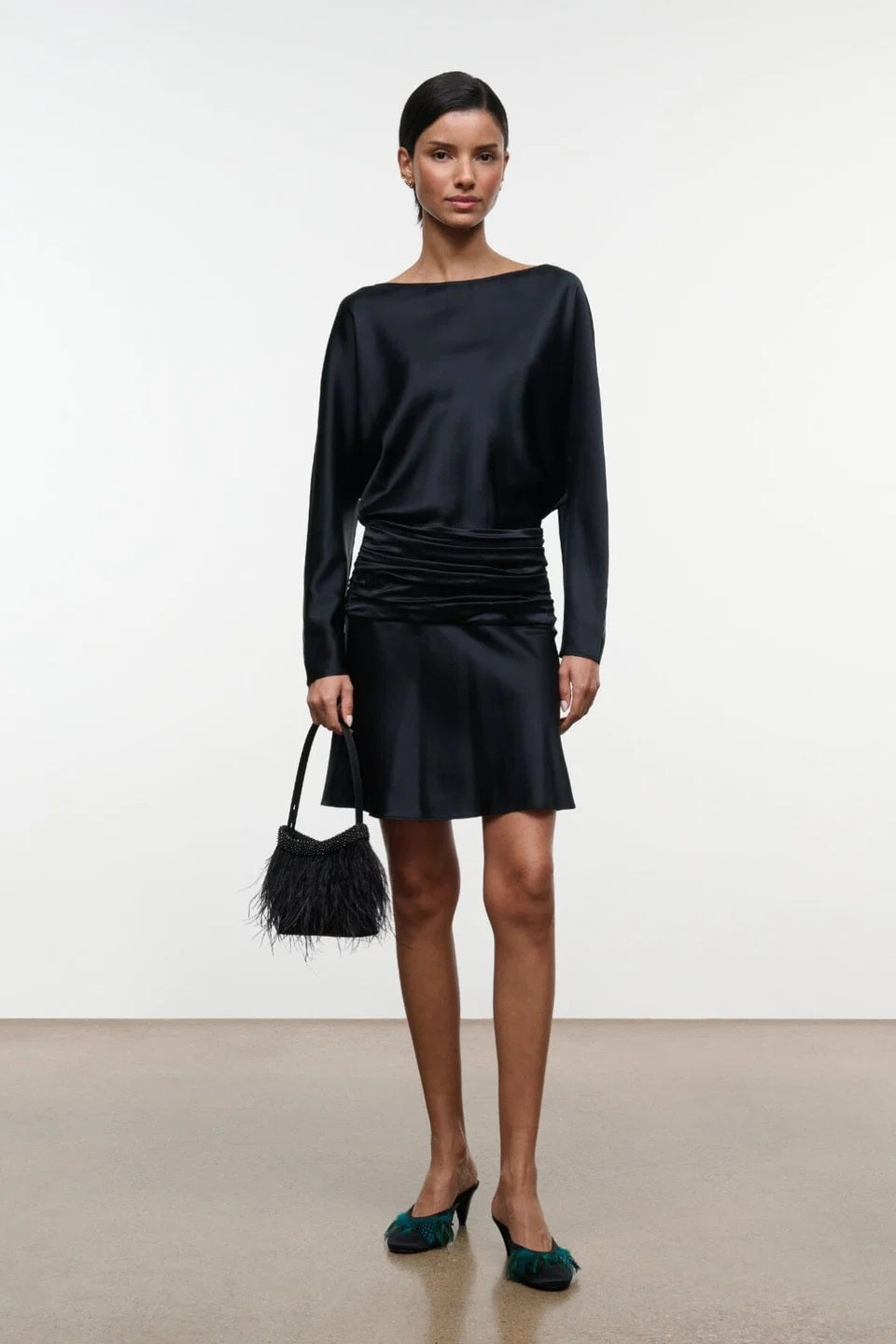 staud freda silk mini dress black