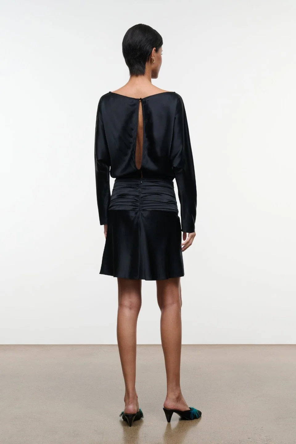 staud freda silk mini dress black