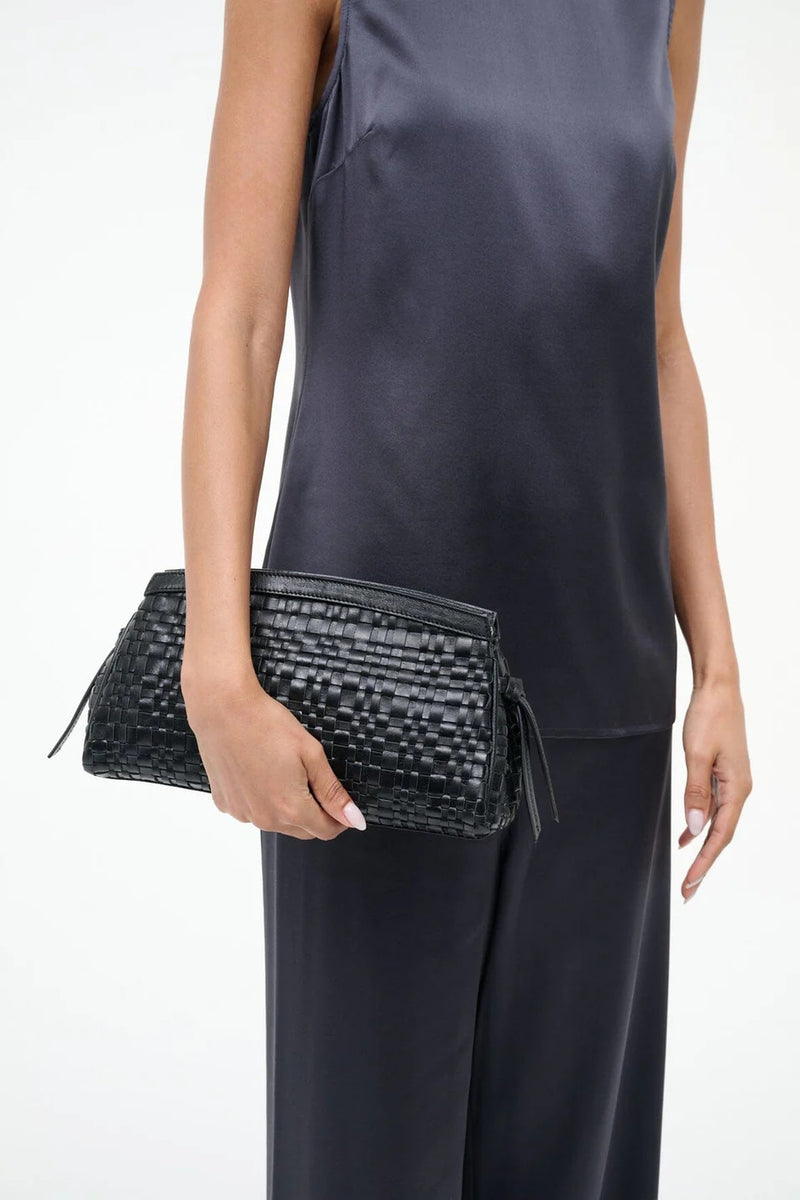 staud maude convertible clutch black woven leather