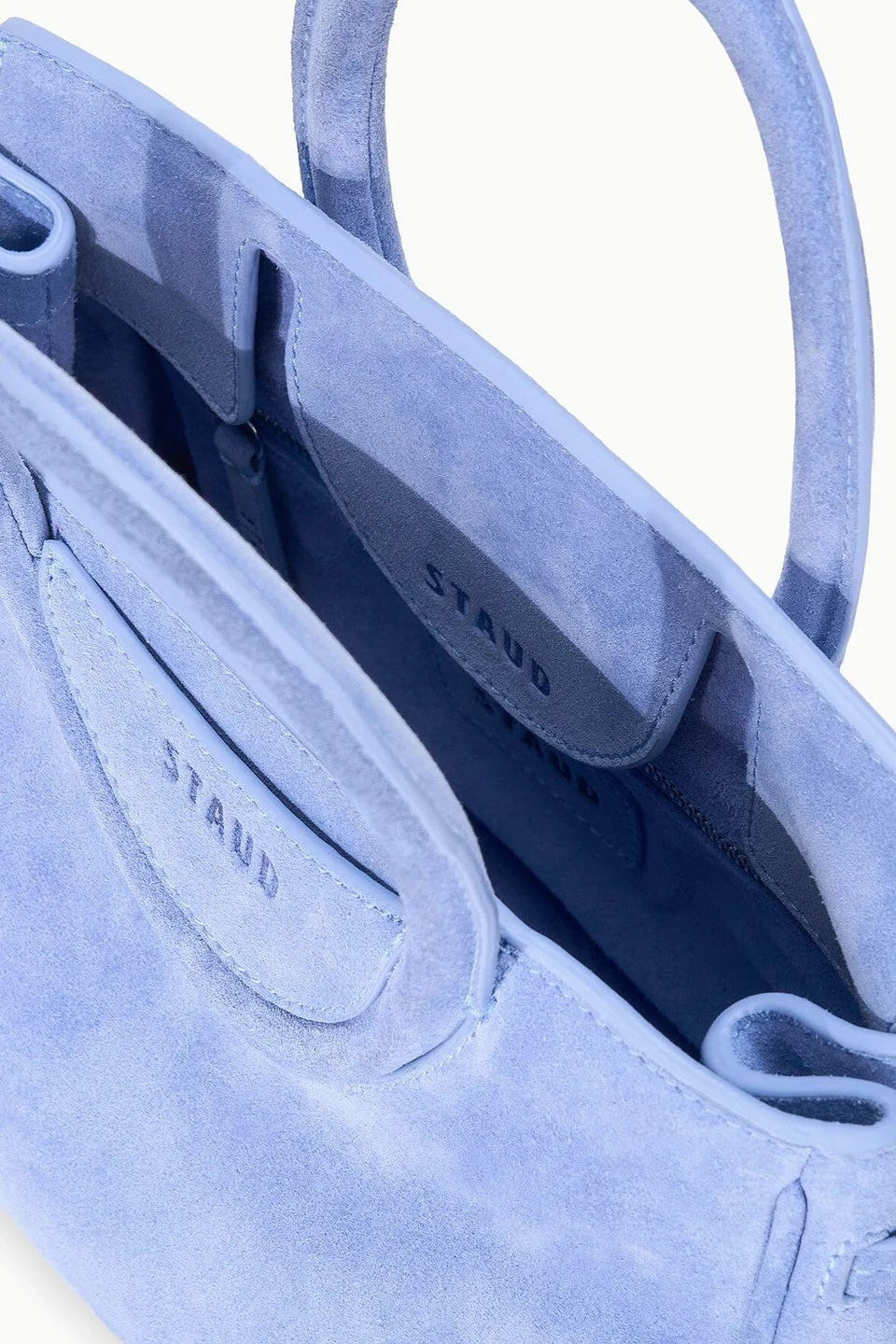 staud maude mini carryall cielo suede