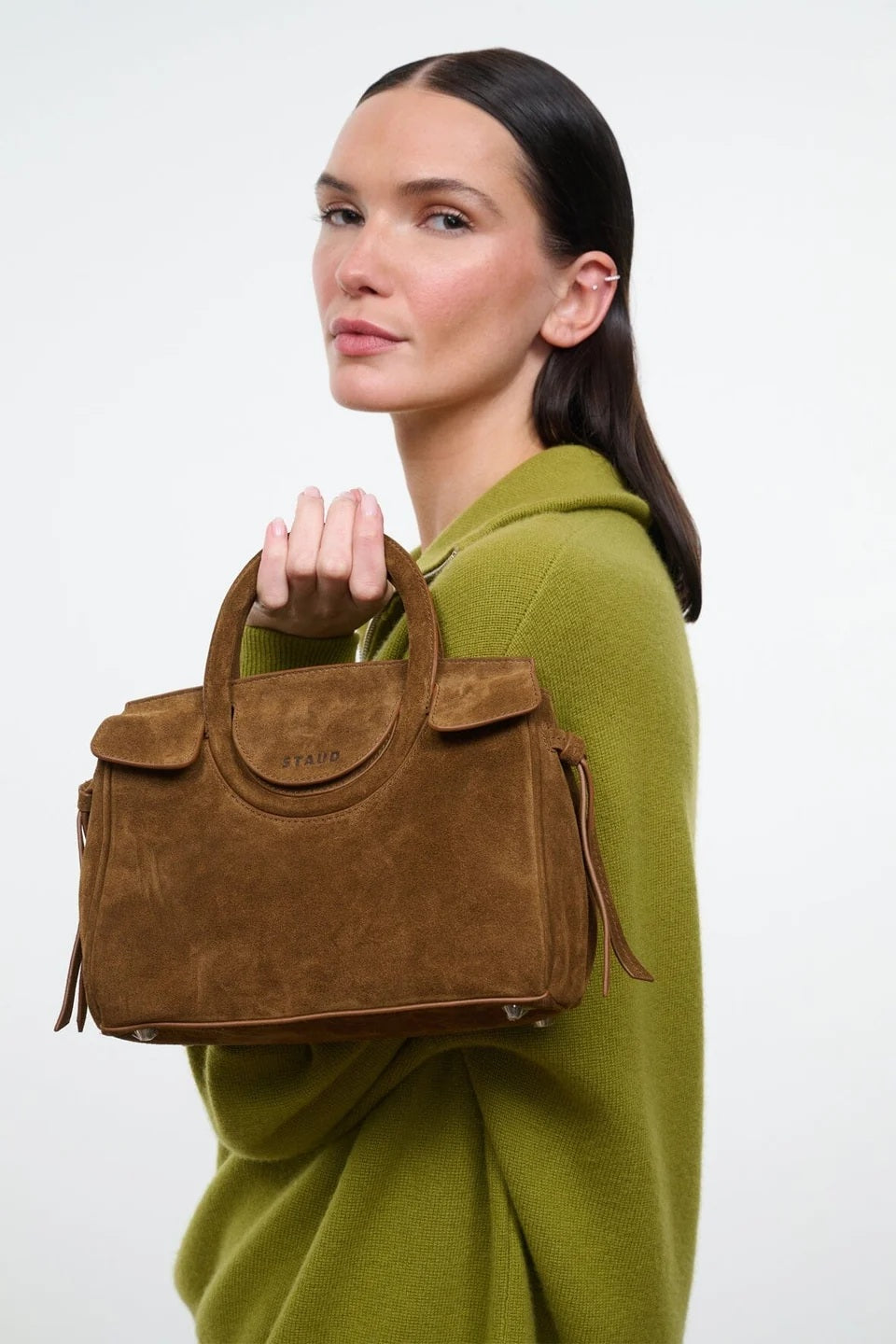 staud maude mini carryall cigar suede